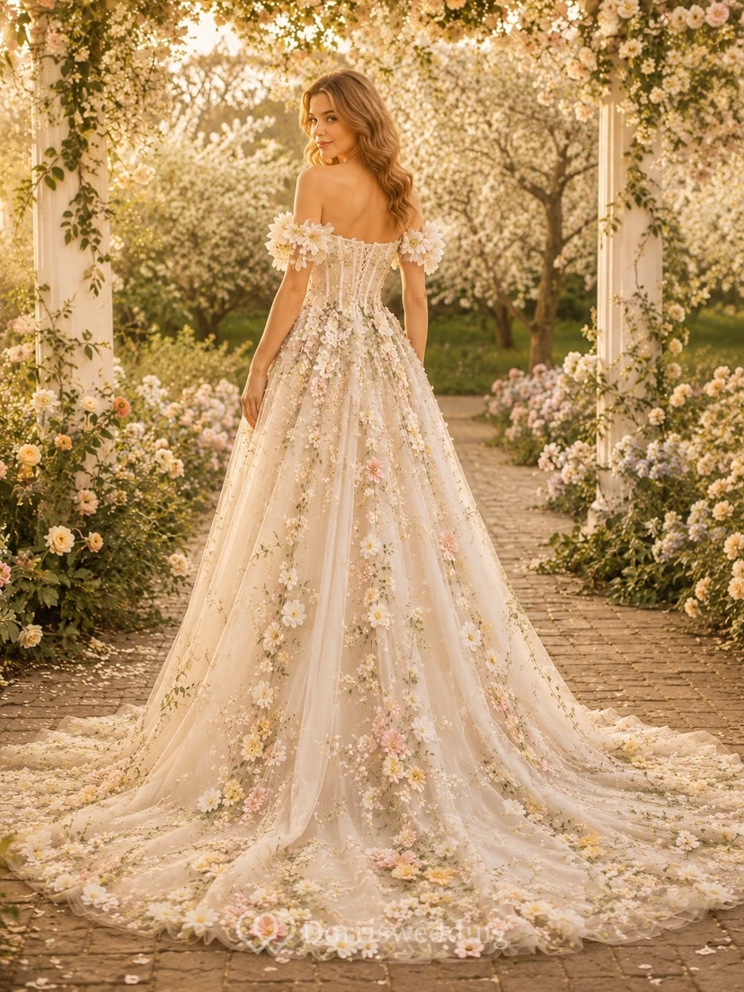 Vestido de novia formal de corte A con hombros descubiertos, talla grande, estilo romántico. view 2