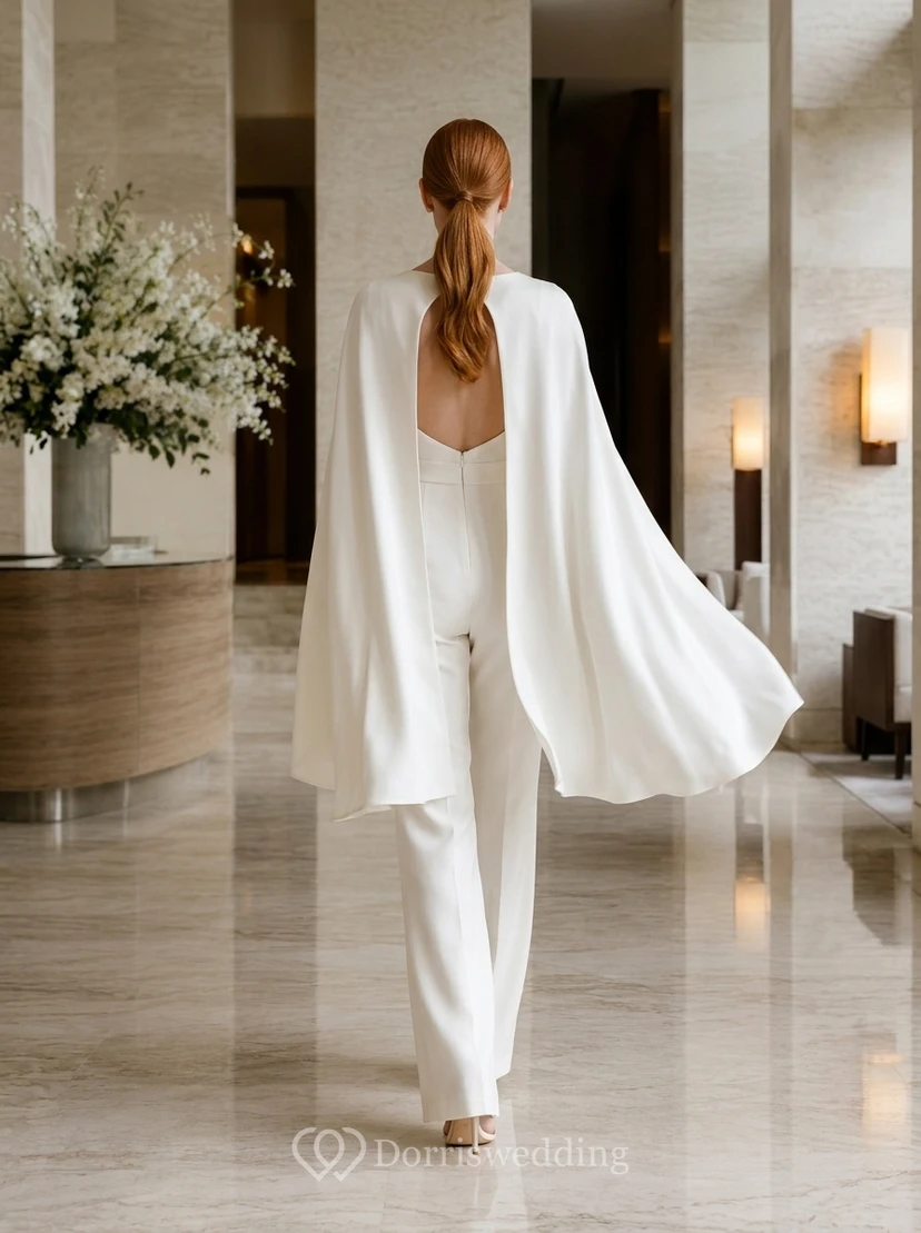White Bateau Cape Bridal Jumpsuit view 2