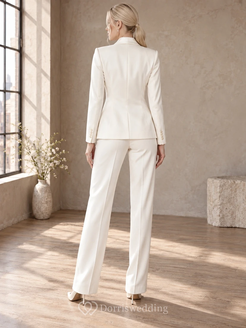 Simple Civil Two Piece Long Sleeve Lapel Straight Leg Bridal Suit view 2