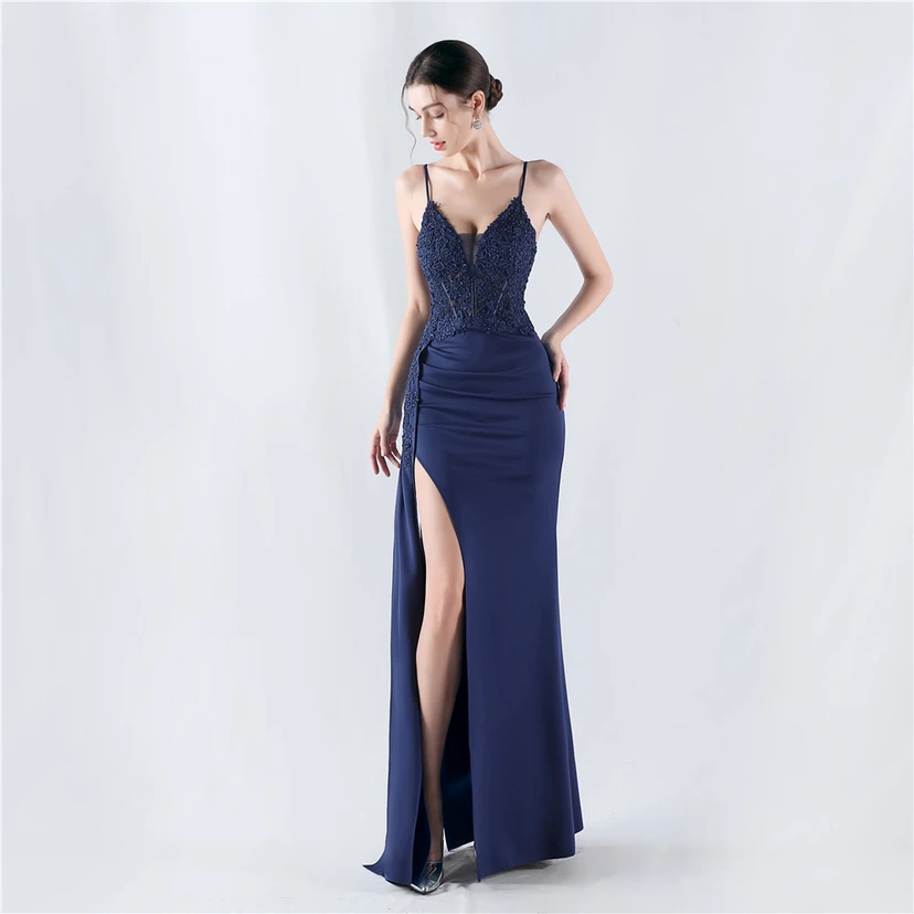 Heavy Hot Diamonds And Flower-Set Waisted Fishbone Satin Evening Dress Annual Meeting Wedding view 47