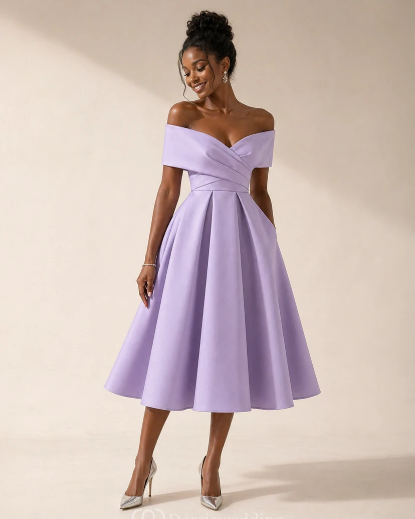 Vestido de cóctel moderno sin mangas, de corte A, largo hasta la rodilla, de satén, con tira entrecruzada. view 3