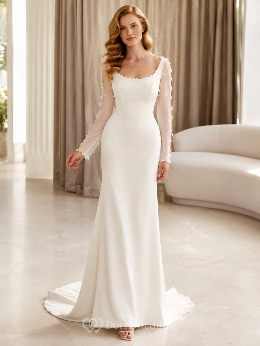 Robe de mariée sirène simple à fines bretelles et élégante
