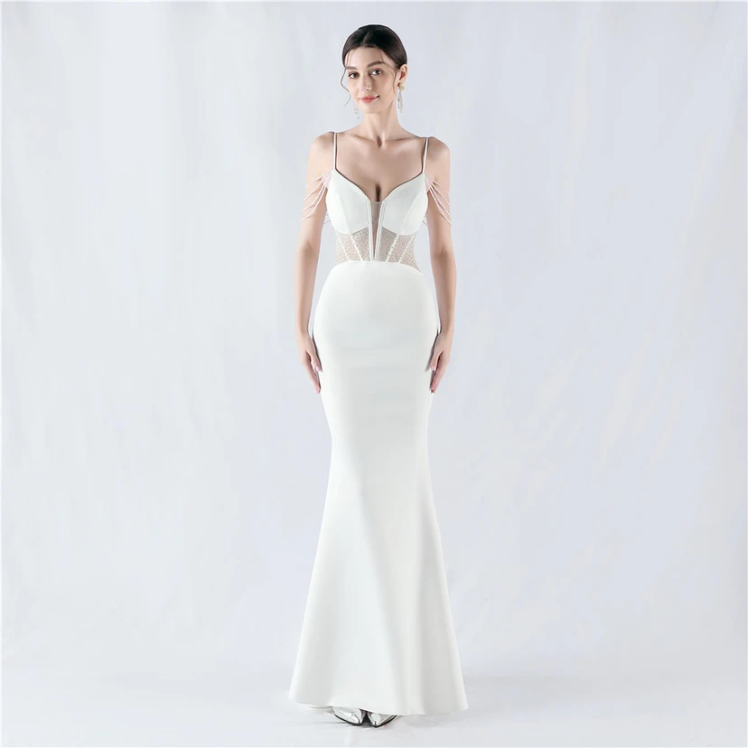 Vestido de noche con cintura de espiga, bordado de diamantes de imitación, ideal para banquetes y presentaciones. view 46