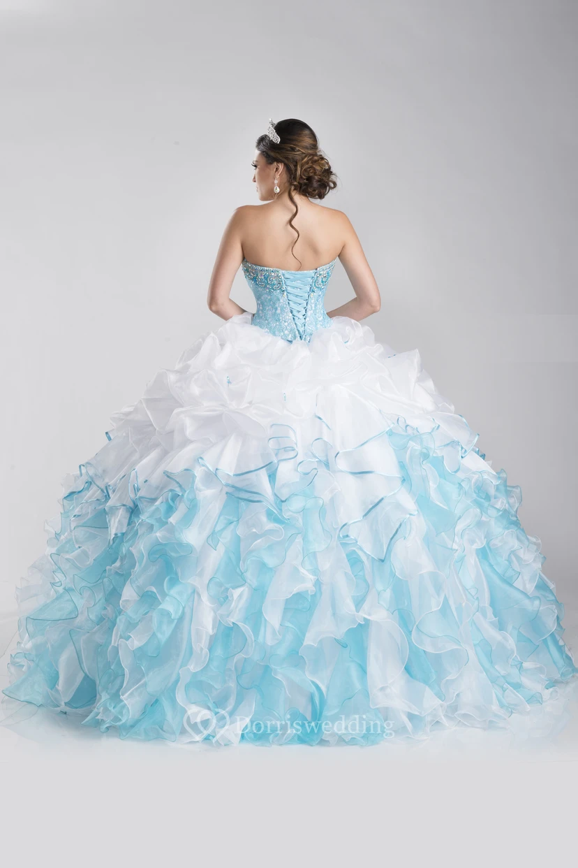 Vestido de gala con corsé de lentejuelas y escote corazón, con volantes en cascada. view 2