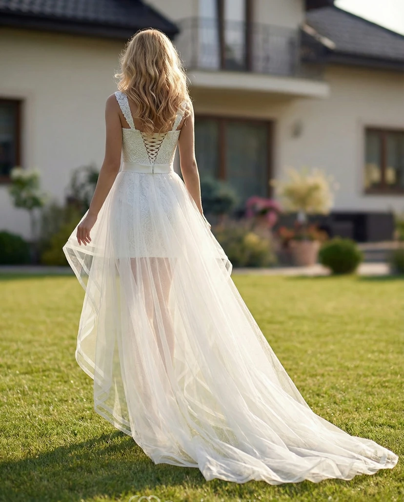 Beach Wedding Dress with Detachable Skirt view 2