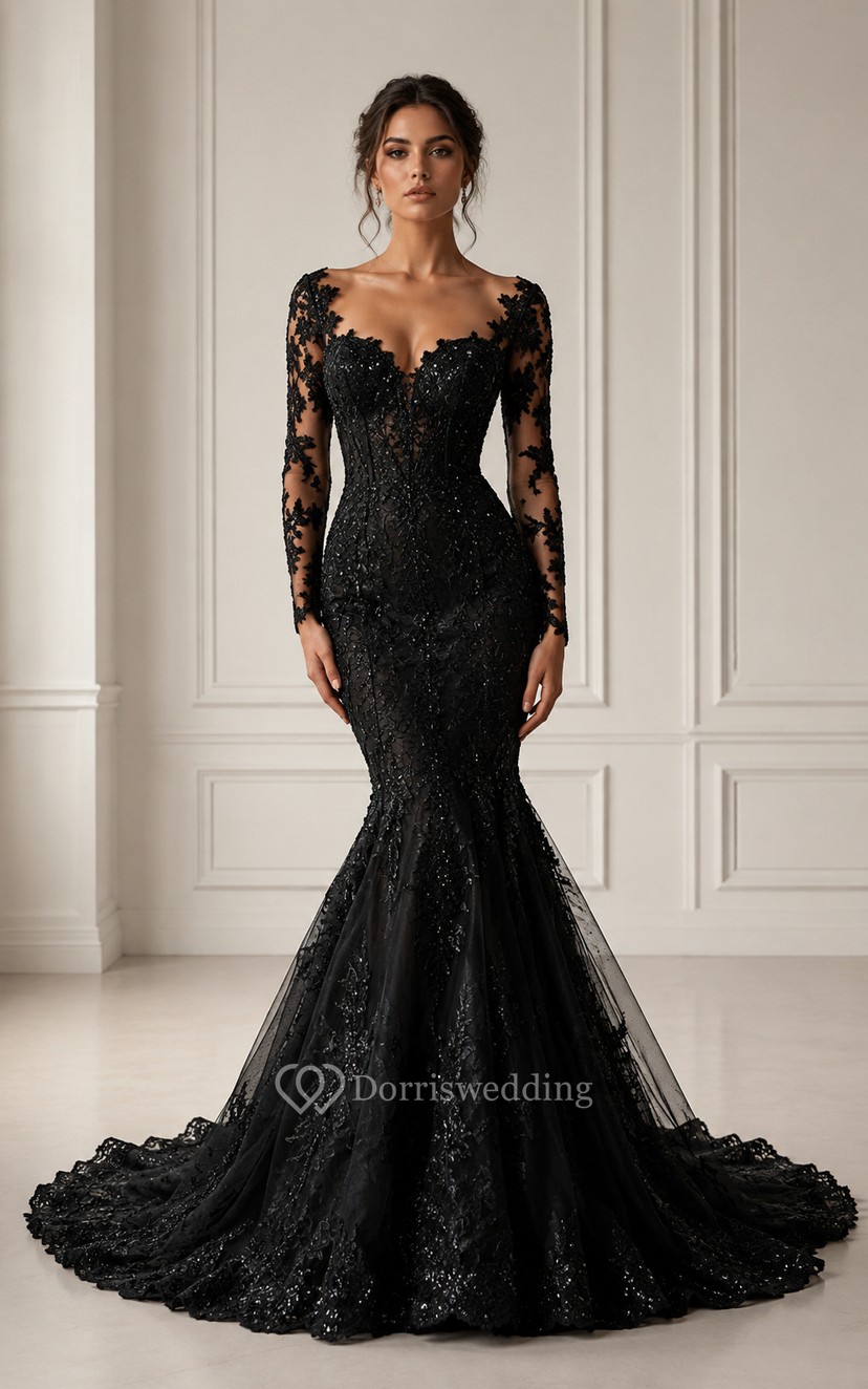 black lace long sleeve mermaid dress Wedding Color:MIDNITE NUDE This gown is fashioned 9997=handle1=Kitchen Pantry Cabinet=frances-woven-rattan-kitchen-cabinet-black Black Plus Taffeta Bow