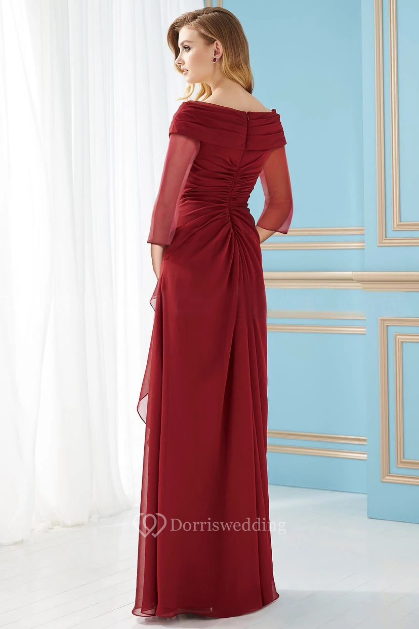 3-4 Sleeved V-Neck A-Line Mother Of The Bride Dress With Front Slit And Crystals view 2
