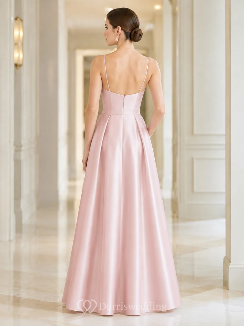Pearl Pink Spaghetti Strap Satin Floor Length A Line Occasion Dress view 2