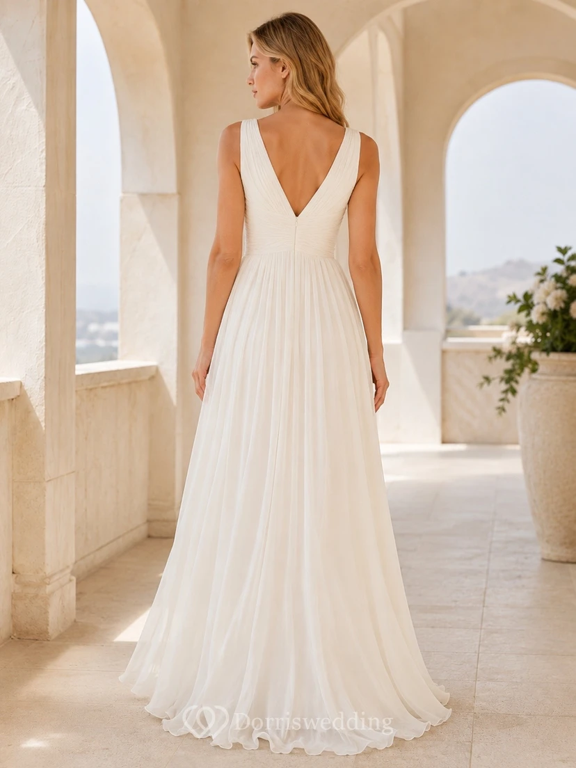 Ivory Chiffon V-Neck A-Line Floor-Length Romantic Formal Dress view 2