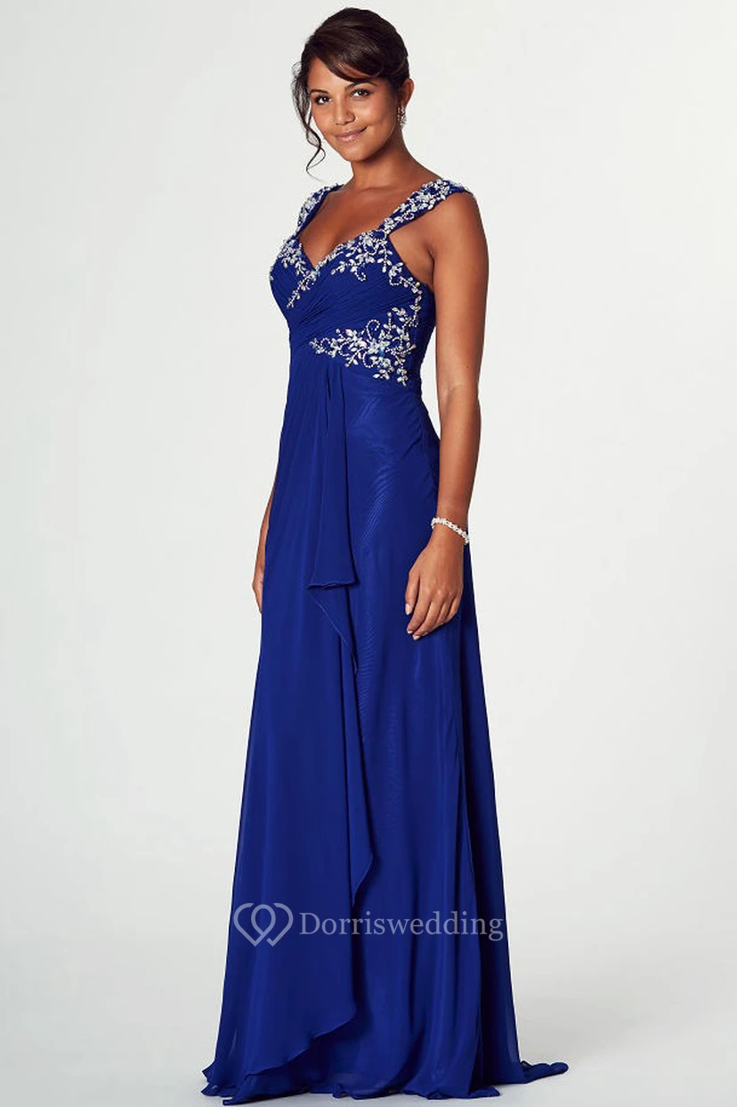 Draped Sleeveless Strapped Chiffon Prom Dress