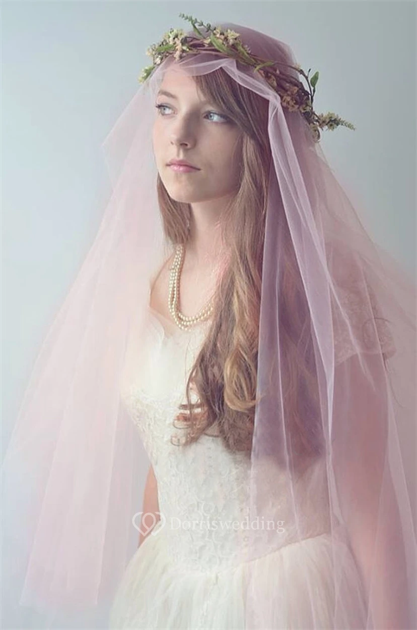 Pink Simple Soft Trailing Plain Tulle Veil view 3