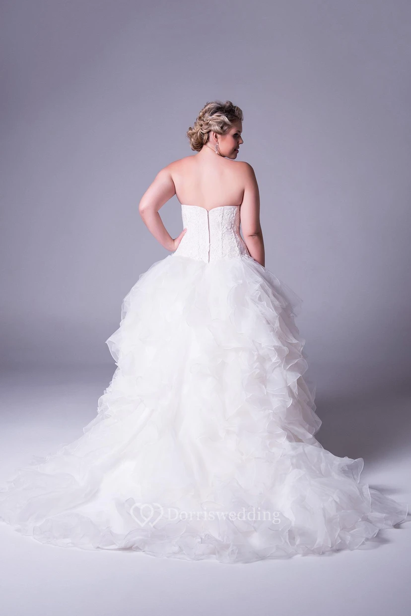 Ballkleid mit Applikationen, herzförmigem Ausschnitt, Tüll, Übergröße, Brautkleid mit Rüschen und Reißverschluss view 2