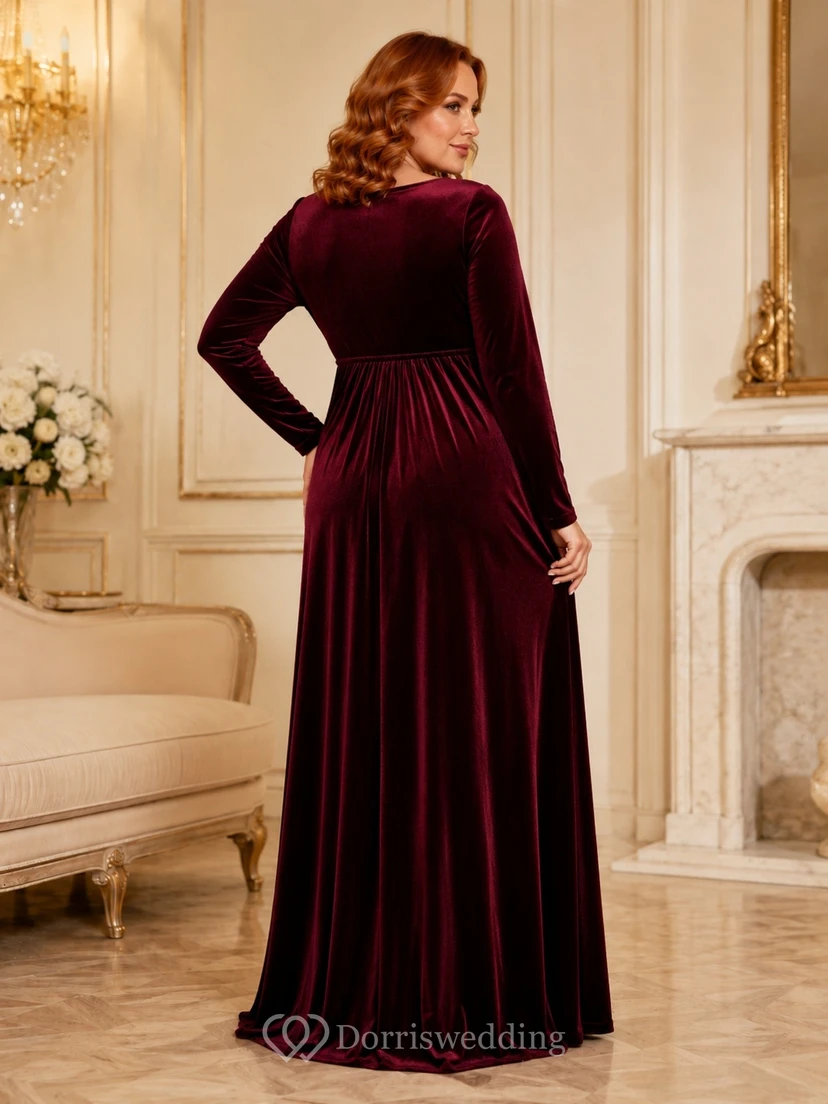 Maternity Luxury Mulberry Sweetheart Long Sleeve Empire Velvet Dress view 2