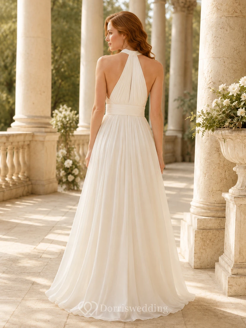 Weiches, neutrales Chiffon-Abendkleid in A-Linie mit Neckholder view 2