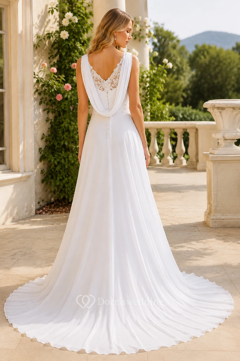 Ärmelloses, drapiertes, rückenfreies Chiffonkleid view 3