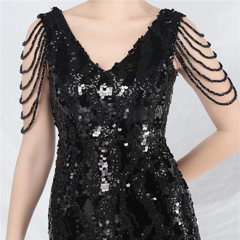 Vestido de noche largo con lentejuelas y abalorios view 44