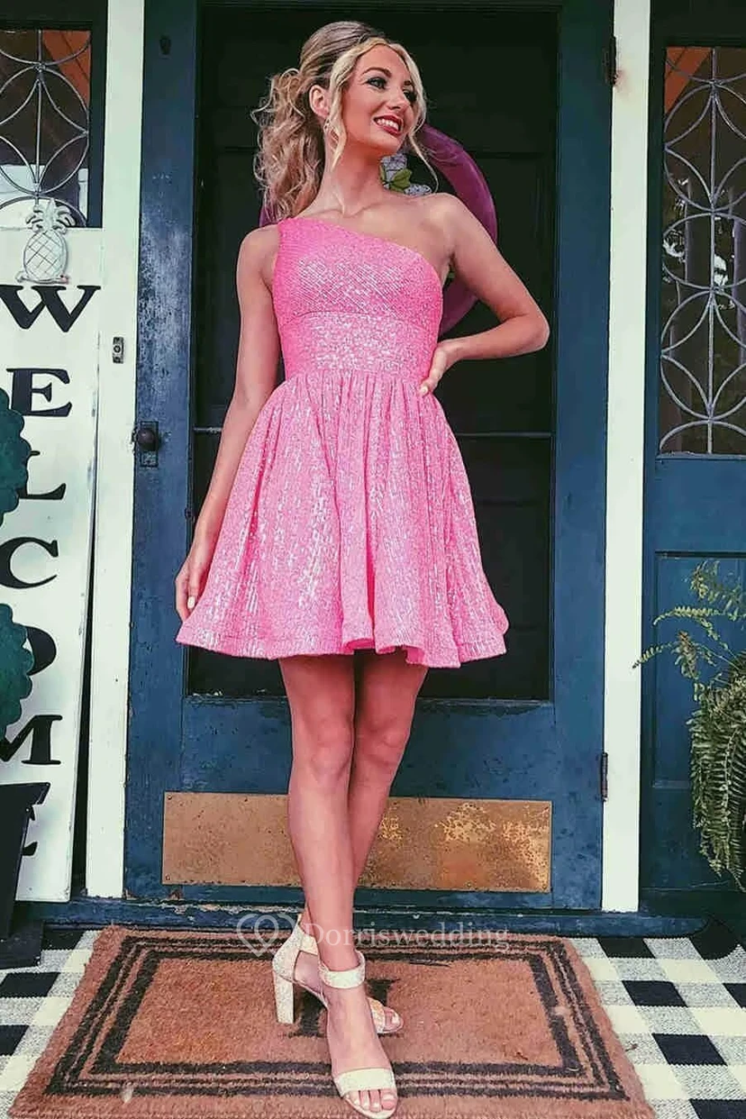 Burgunderfarbenes, einseitig schulterfreies Pailletten-Cocktailkleid view 32