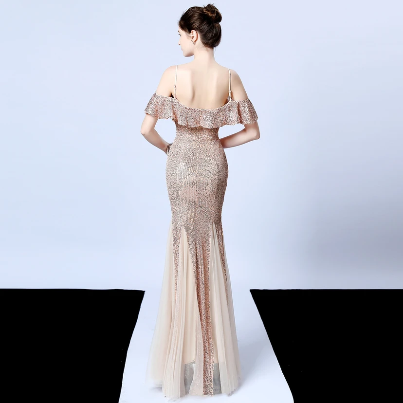 Robe de soirée élégante à franges et sequins en fil de polyester, style sirène, idéale pour un banquet ou une occasion spéciale automne. view 25