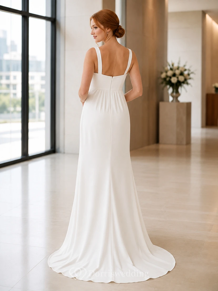 Modern Maternity Square Neck Sleeveless Satin Split Empire Civil Wedding Dress view 2