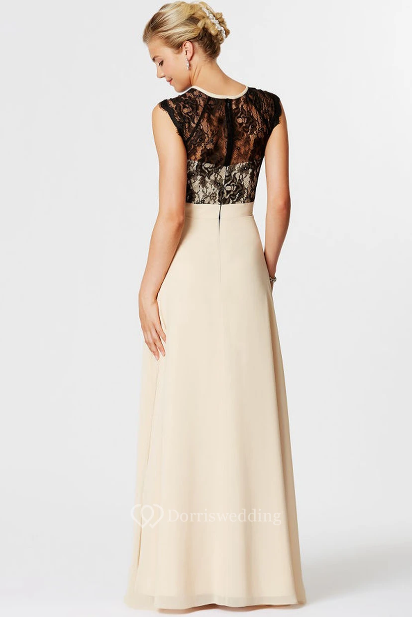 High Neck Lace Sleeveless Chiffon Bridesmaid Dress With Illusion Back view 2