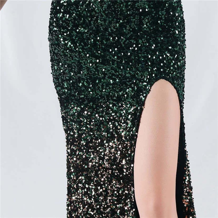 Sexy Abendkleid mit Samtsaum, Farbverlauf, Pailletten, hohem Schlitz und schräger Schulterpartie view 59