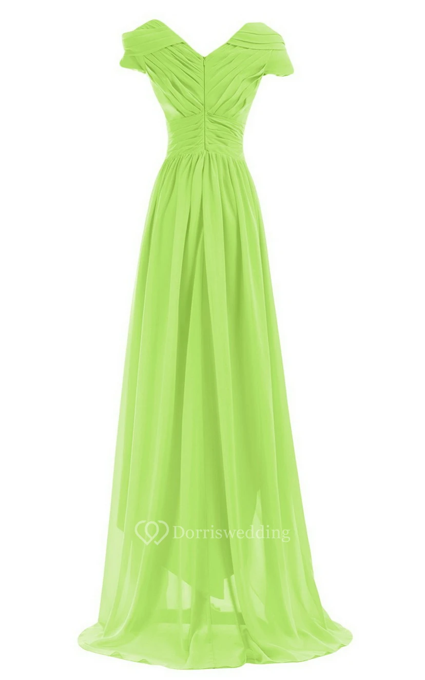 Short-sleeved Highlow Empire Ruched Chiffon Dress view 11
