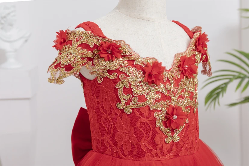 Cap Red Ball Gown Applique Flowergirl Dress with Pop up Petal view 10