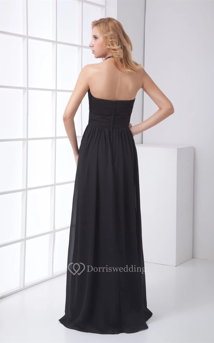 Ärmelloses Maxikleid aus Spitze mit hohem Kragen und Schleife view 8