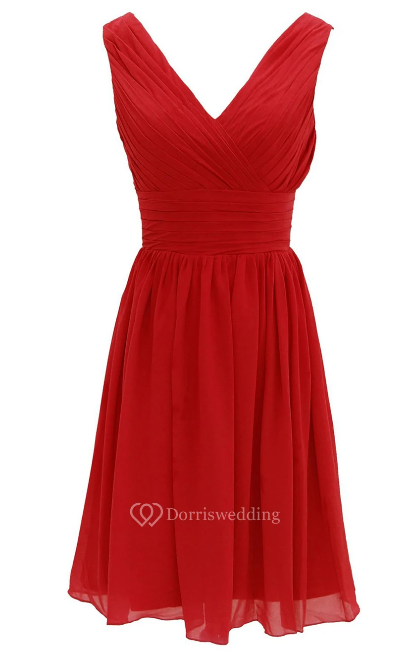 Elegant V-neckline Chiffon Dress With Basque Waist
