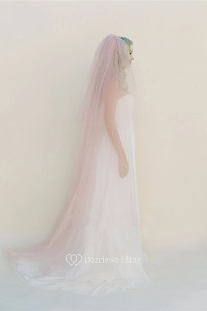 Pink Simple Soft Trailing Plain Tulle Veil view 2