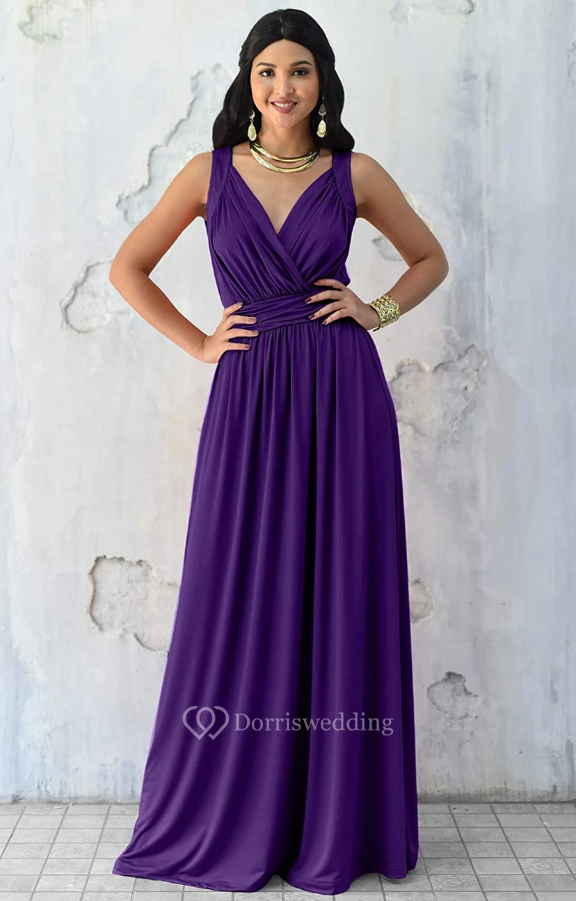 Sexy V-neck A Line Sleeveless Floor-length Chiffon Bridesmaid Dress With Ruching view 3