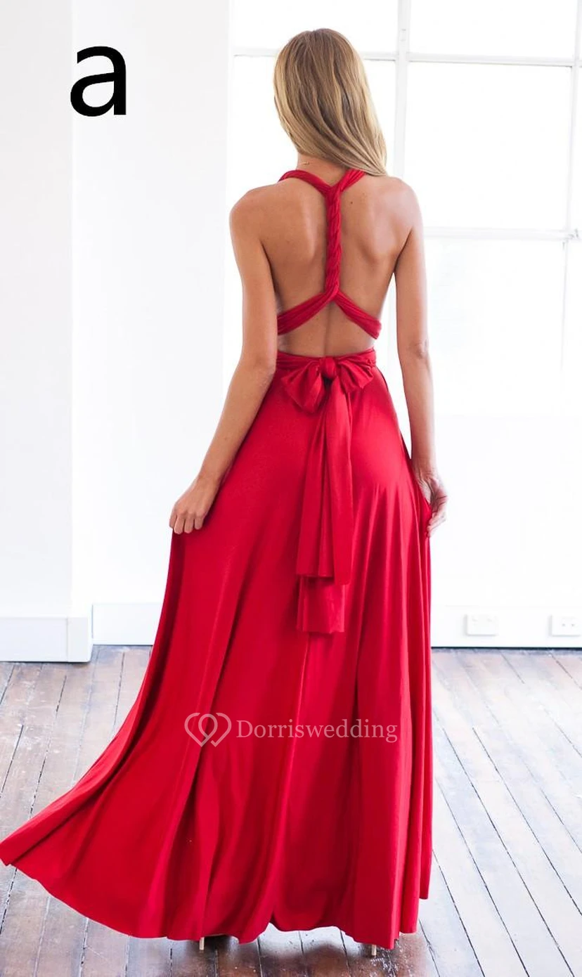 Sexy A-line Sleeveless Red Detached Prom Dress Floor-length view 3