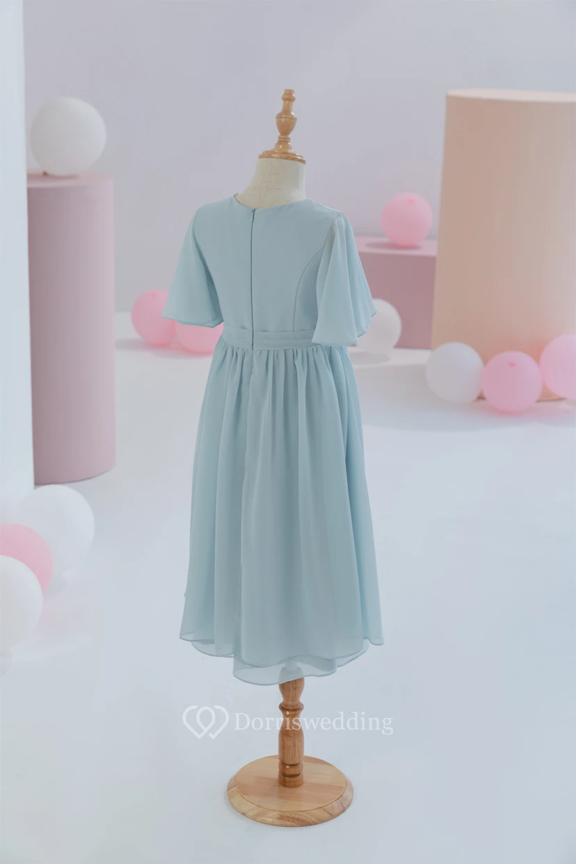 Jewel-neck Chiffon Half-sleeve Short Layered Flowergirl Dress view 9