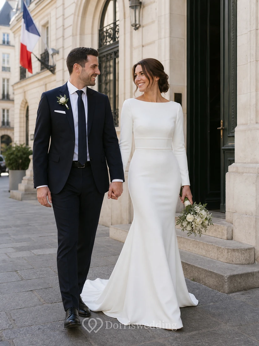 Modest Long Sleeve White Wedding Dress | Simple Formal Temple Lds Bridal Gown view 13