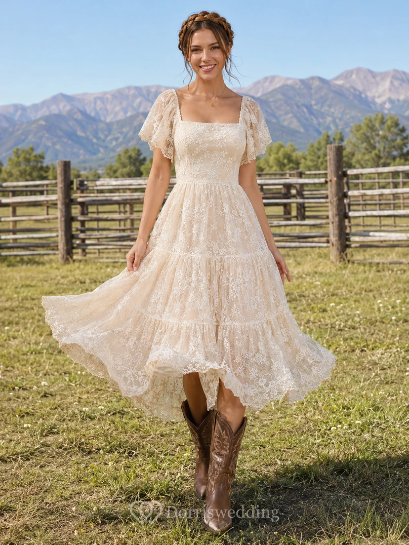 Robe de mariée de maternité, col V, bretelles spaghetti, coupe trapèze, en tulle, style plage, ornée de dentelle à la taille.