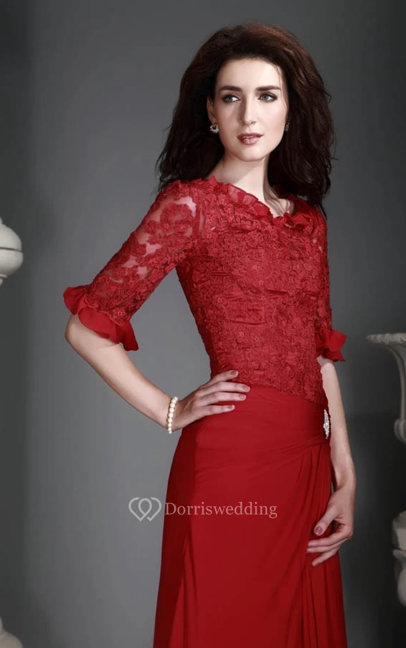 Lace Half-Sleeve Floor-Length Dress With Appliques view 3