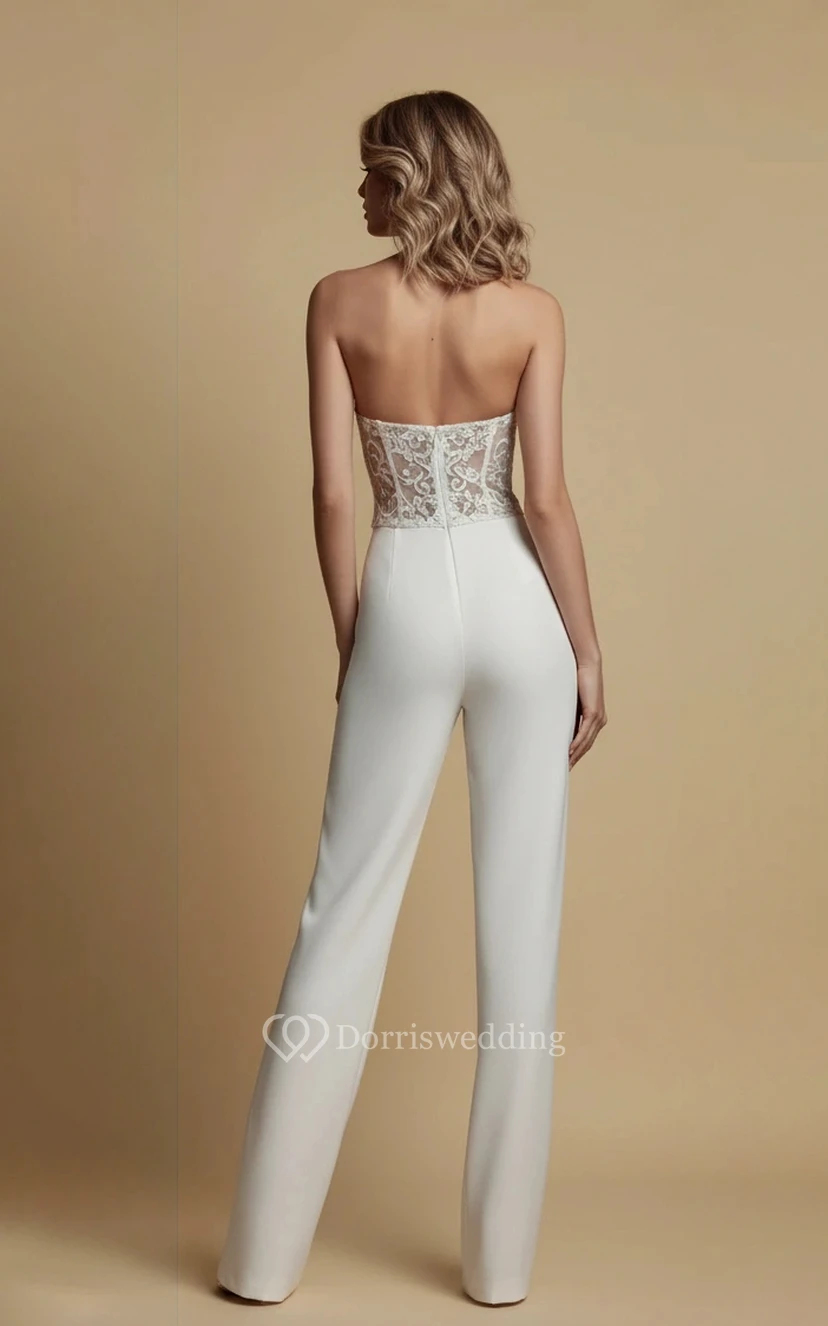 Suit Collar Wide Leg Wedding Jumpsuit with Coat view 5