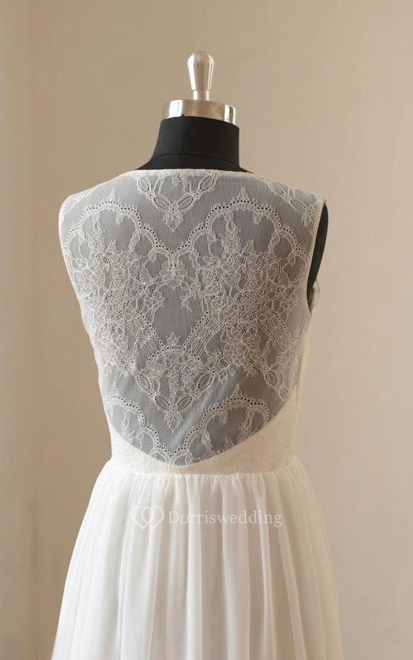Chiffon A-Line Sleeveless V-Neck Dress With Illusion Back view 3