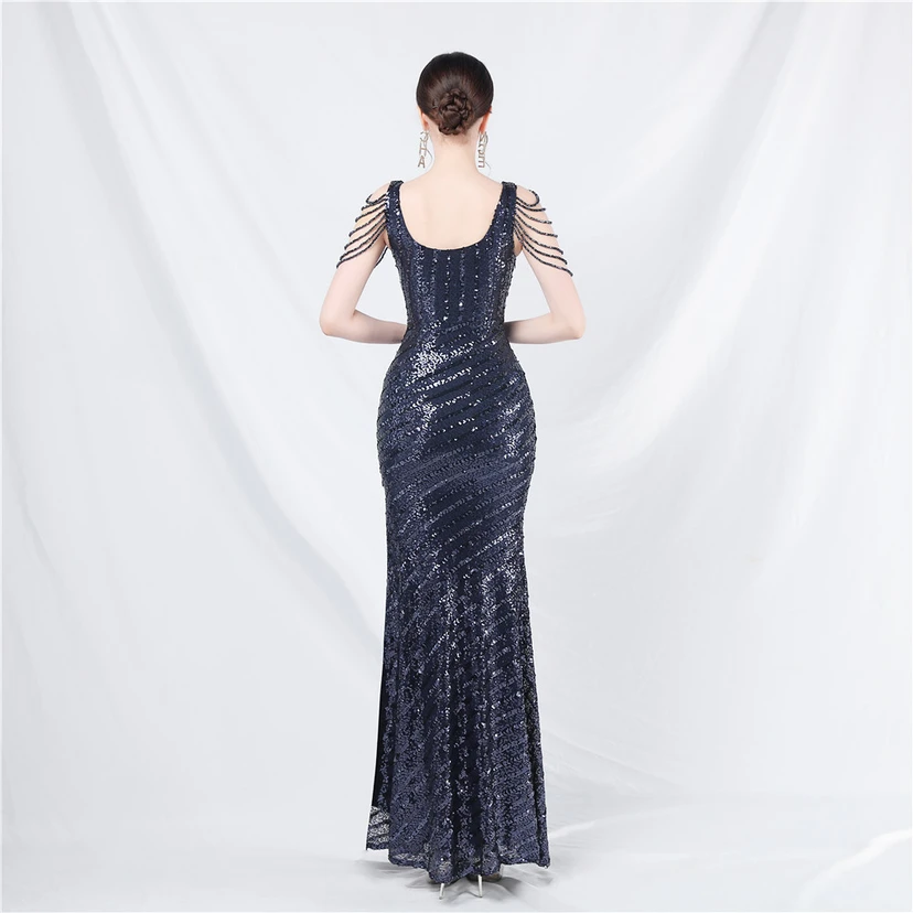 Craft Sequined Velvet Bottom Handmade Beaded Long Elegant Light Luxury Evening Dress view 65