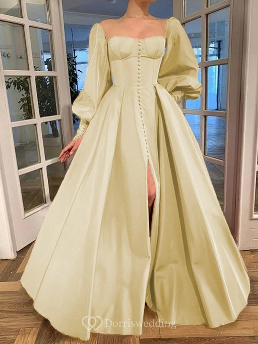 Elegantes Kleid im Vintage-Stil mit langen Puffärmeln, Empire-Stil und Schlitz vorne view 8