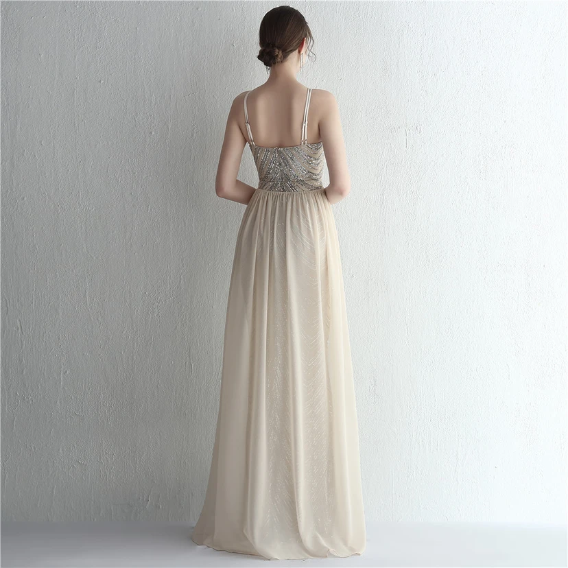 Paillettenbesetzter Chiffonrock mit Blumenmuster, handgefertigt mit Perlen und Neckholder-Ausschnitt, elegant und kühl, perfekt für festliche Anlässe. view 31