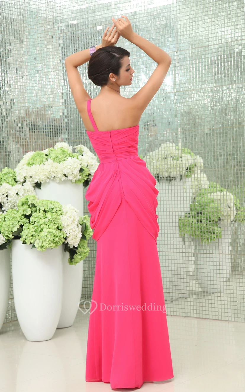 Graceful One-Shoulder Sheath Gown Floral Waist view 6