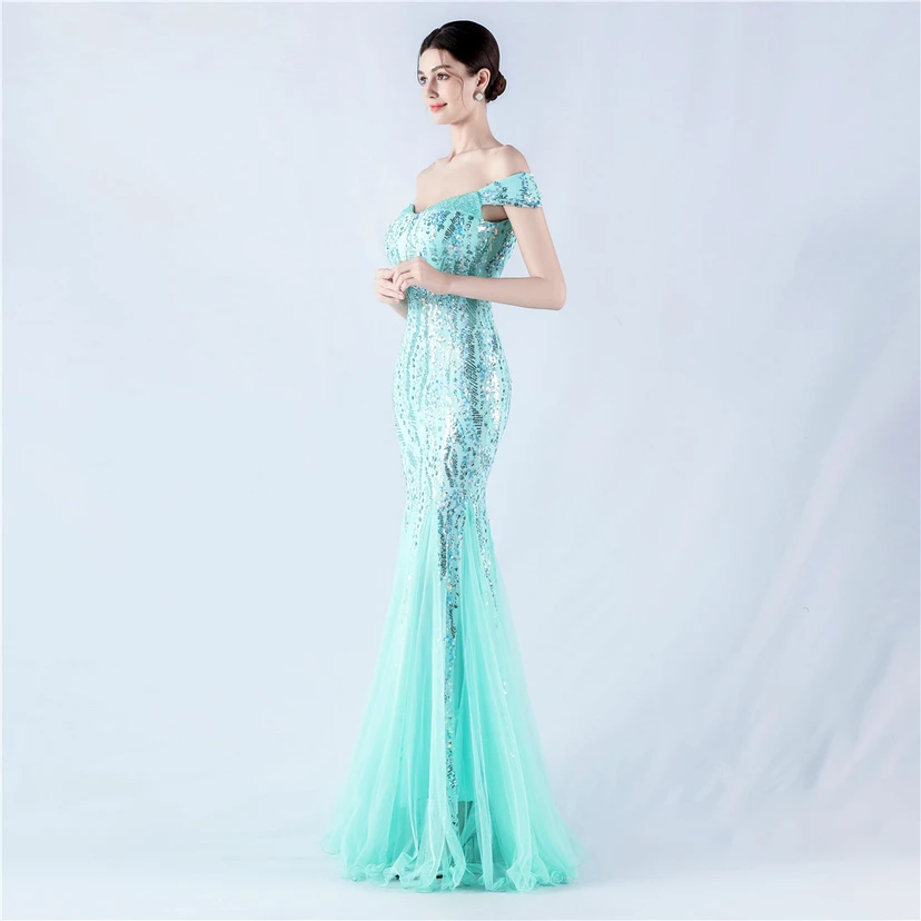 Craft Beading Mesh Sequins Evening Dress Annual Meeting Performance Host view 4