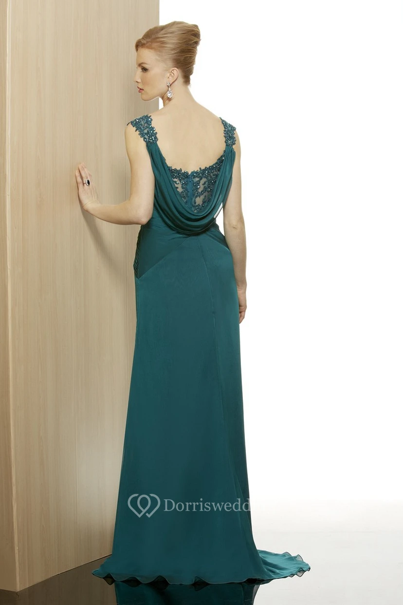 A-Linien-Kleid aus Chiffon mit V-Ausschnitt, Pailletten, ärmellos, lang, elegant, mit tiefem V-Ausschnitt am Rücken und Raffungen view 2