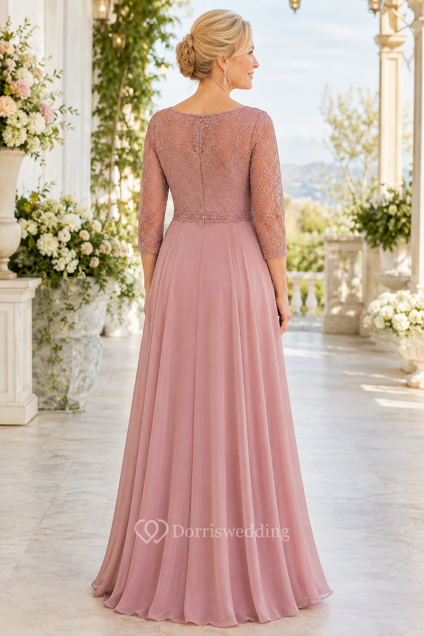 Mutterkleid aus Chiffon in Altrosa mit Spitzenoberteil view 2