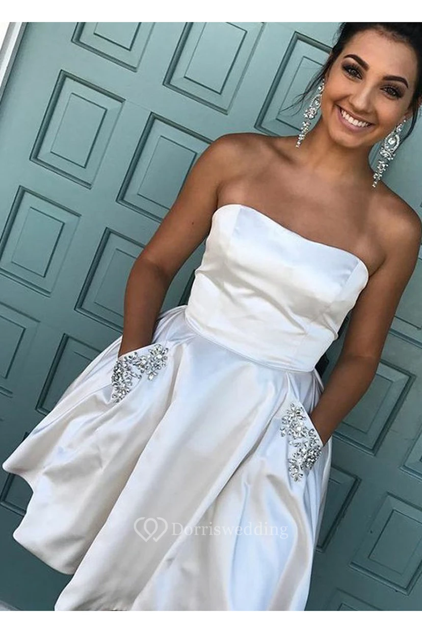 Ärmelloses, kurzes Mini-Abendkleid aus Taft in A-Linie mit Reißverschluss