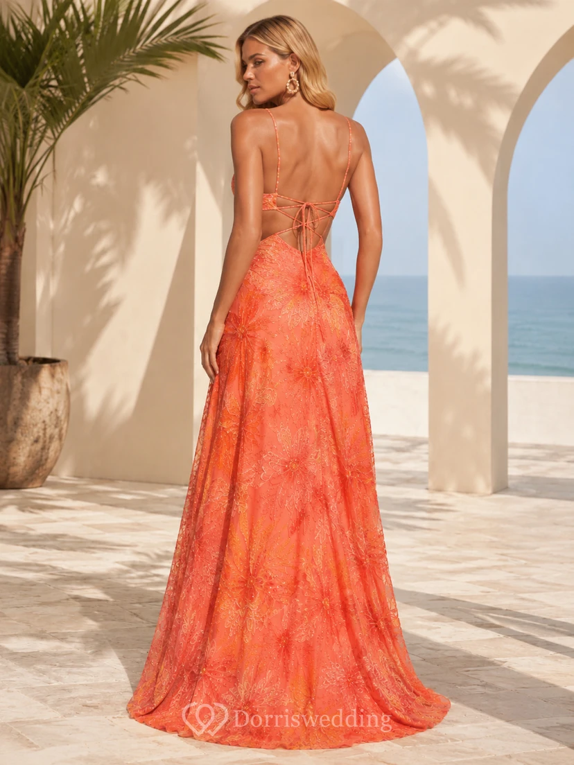 Coral print plunge cutout floor length beach maxi dress view 2