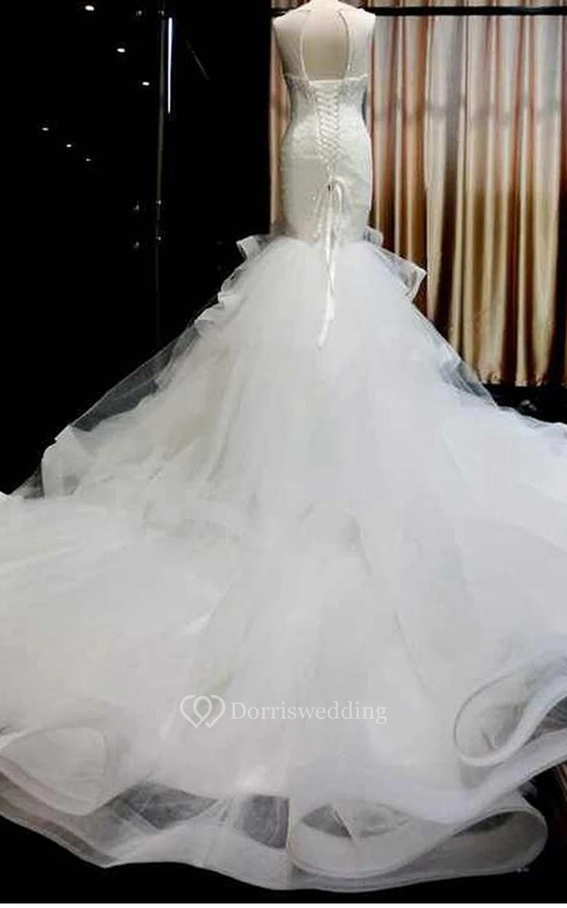 Mermaid Sweetheart Sleeveless Appliques Backless Dress view 4