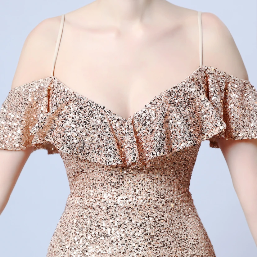 Robe de soirée élégante à franges et sequins en fil de polyester, style sirène, idéale pour un banquet ou une occasion spéciale automne. view 26