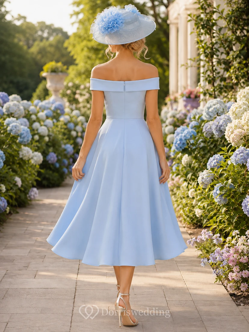 Light Blue Off Shoulder Derby Garden Tea Dress view 2